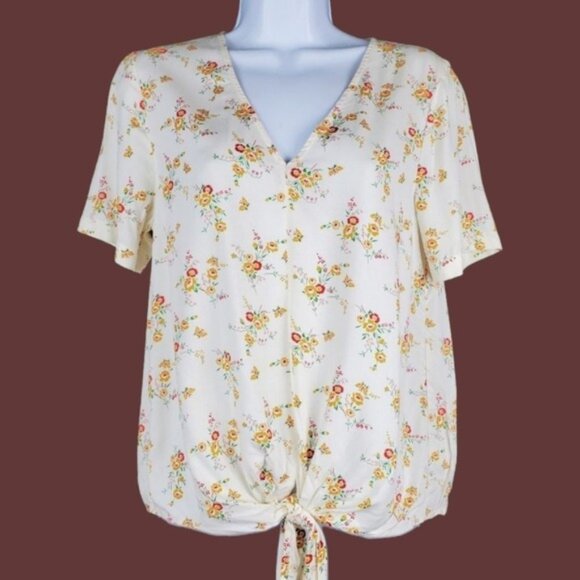Madewell Tops - Madewell Womens Novel Tie Front Windowbox Short Sleeve Floral Print Top Size XS